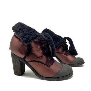 FENDI Vintage Metallic Leather Shearling Boots